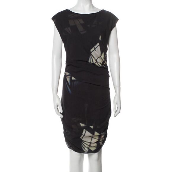 IRO Silk Ruched Cybelle Prism Print Sheath Midi Dress - Picture 2 of 8